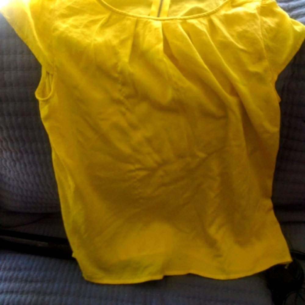 Ann Taylor loft MP bright yellow sheer short sleeve blouse